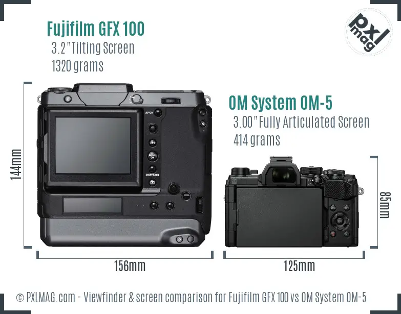 Fujifilm GFX 100 vs OM System OM-5 Screen and Viewfinder comparison Fujifilm GFX 100 vs OM System OM-5 Screen and Viewfinder comparison