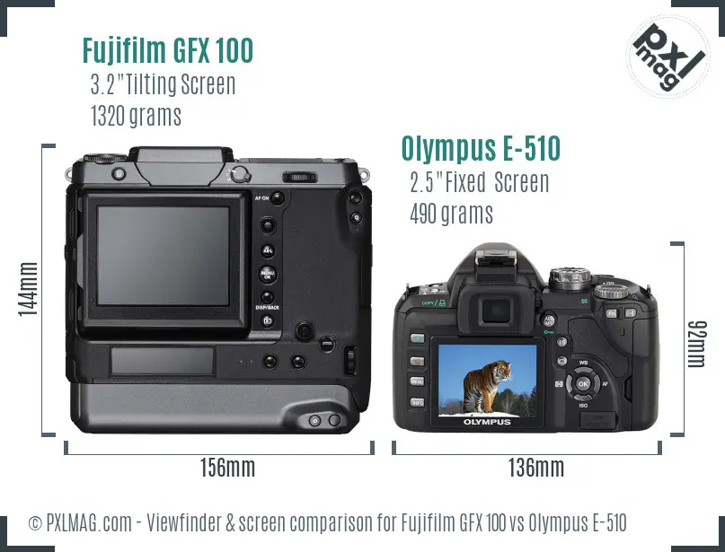 Fujifilm GFX 100 vs Olympus E-510 Screen and Viewfinder comparison