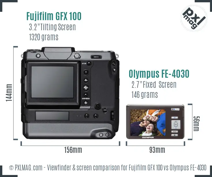 Fujifilm GFX 100 vs Olympus FE-4030 Screen and Viewfinder comparison