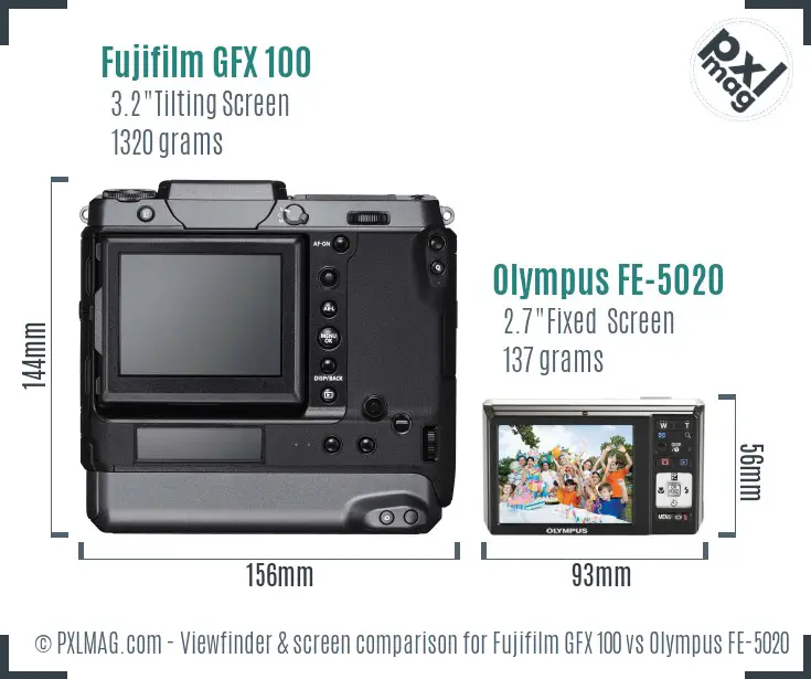 Fujifilm GFX 100 vs Olympus FE-5020 Screen and Viewfinder comparison