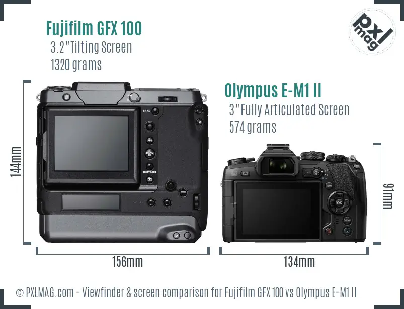 Fujifilm GFX 100 vs Olympus E-M1 II Screen and Viewfinder comparison