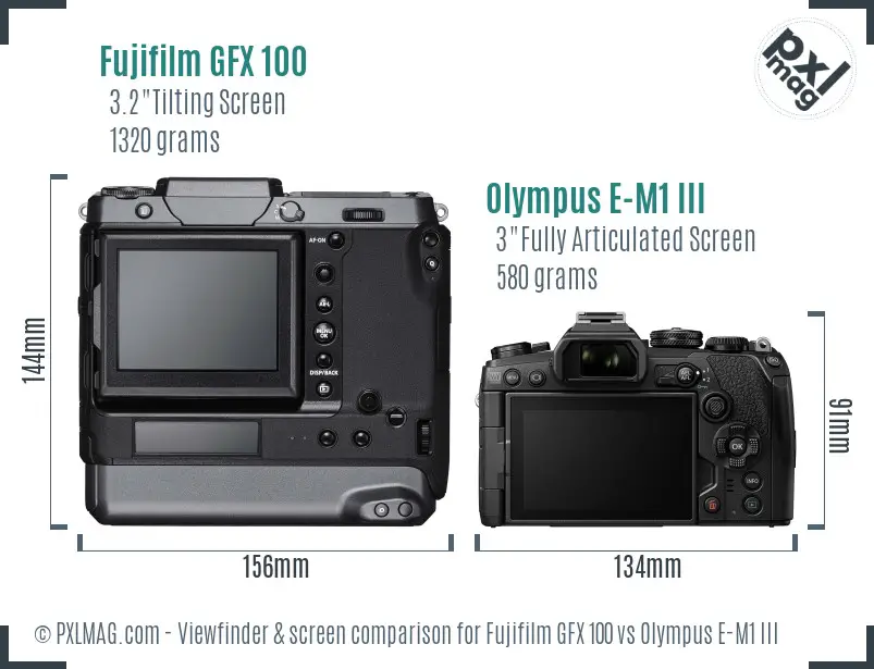 Fujifilm GFX 100 vs Olympus E-M1 III Screen and Viewfinder comparison