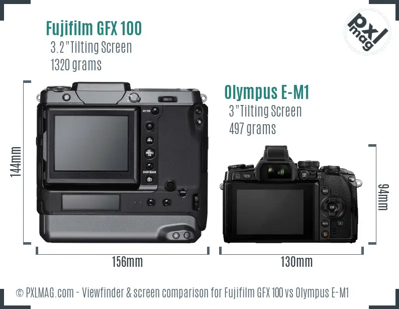Fujifilm GFX 100 vs Olympus E-M1 Screen and Viewfinder comparison