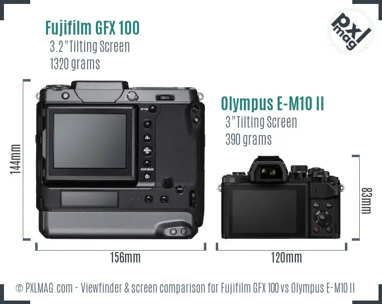 Fujifilm GFX 100 vs Olympus E-M10 II Screen and Viewfinder comparison