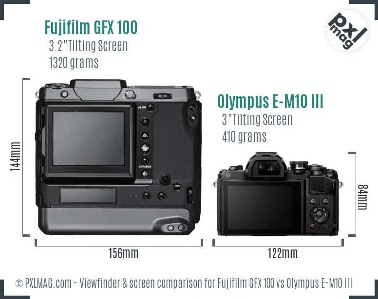 Fujifilm GFX 100 vs Olympus E-M10 III Screen and Viewfinder comparison