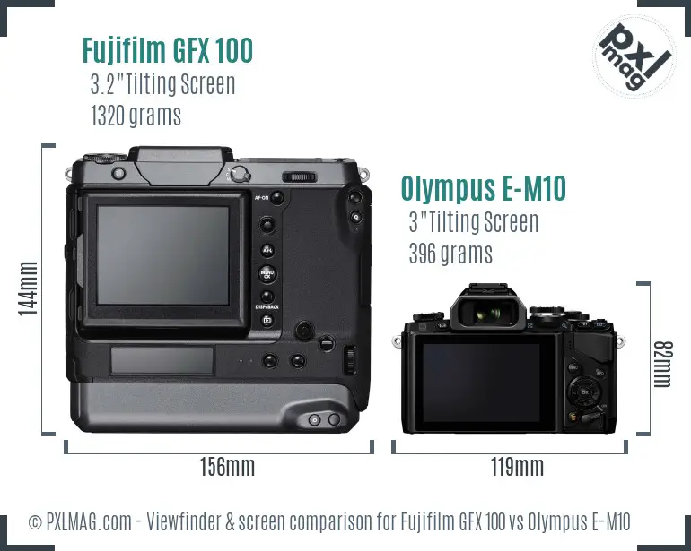 Fujifilm GFX 100 vs Olympus E-M10 Screen and Viewfinder comparison