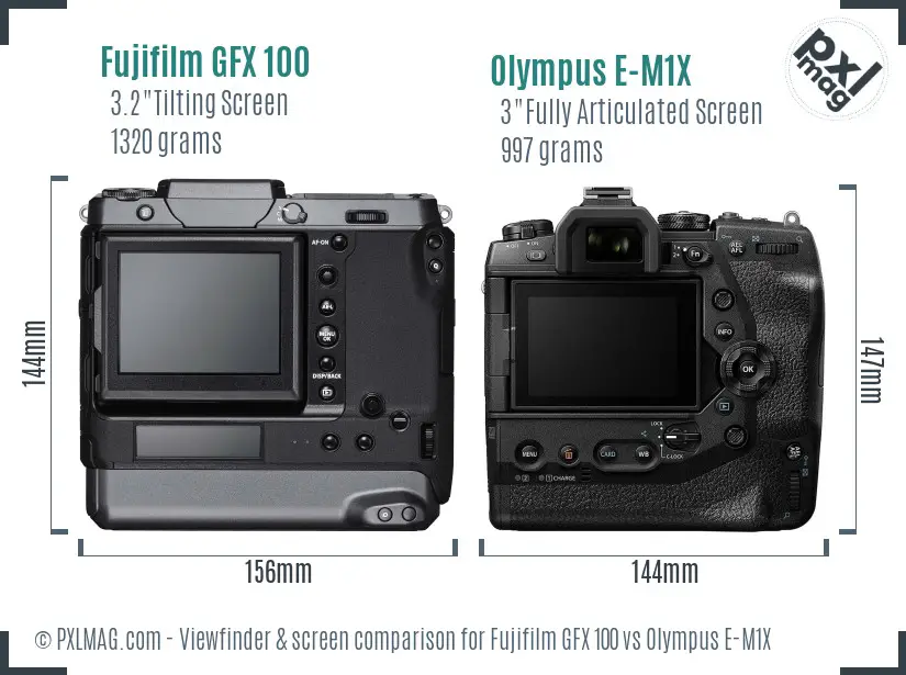 Fujifilm GFX 100 vs Olympus E-M1X Screen and Viewfinder comparison