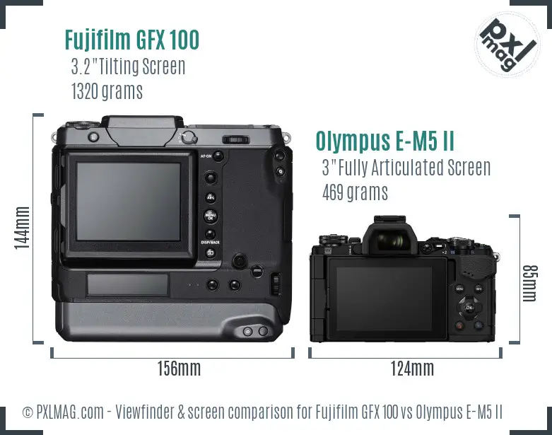 Fujifilm GFX 100 vs Olympus E-M5 II Screen and Viewfinder comparison