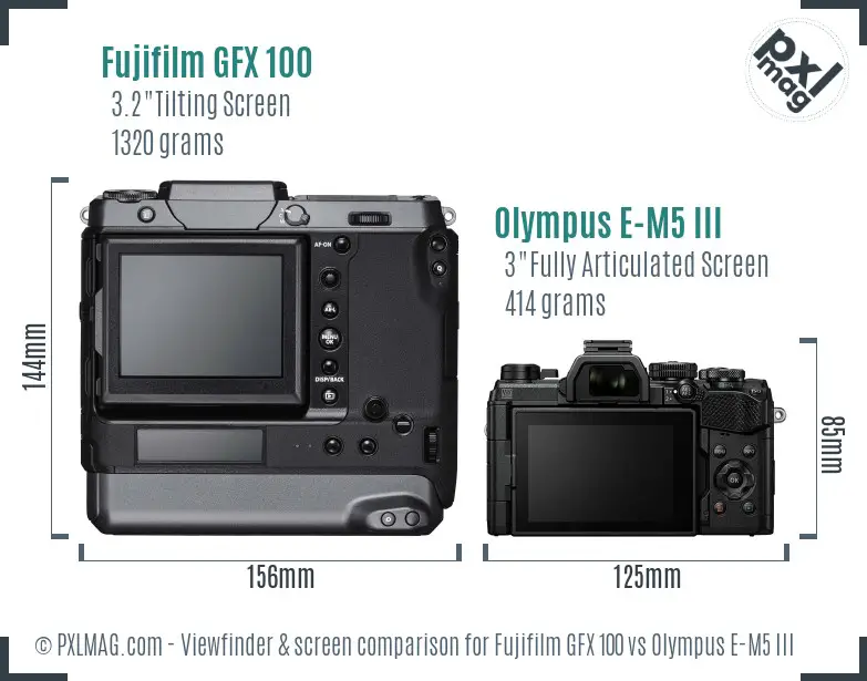 Fujifilm GFX 100 vs Olympus E-M5 III Screen and Viewfinder comparison