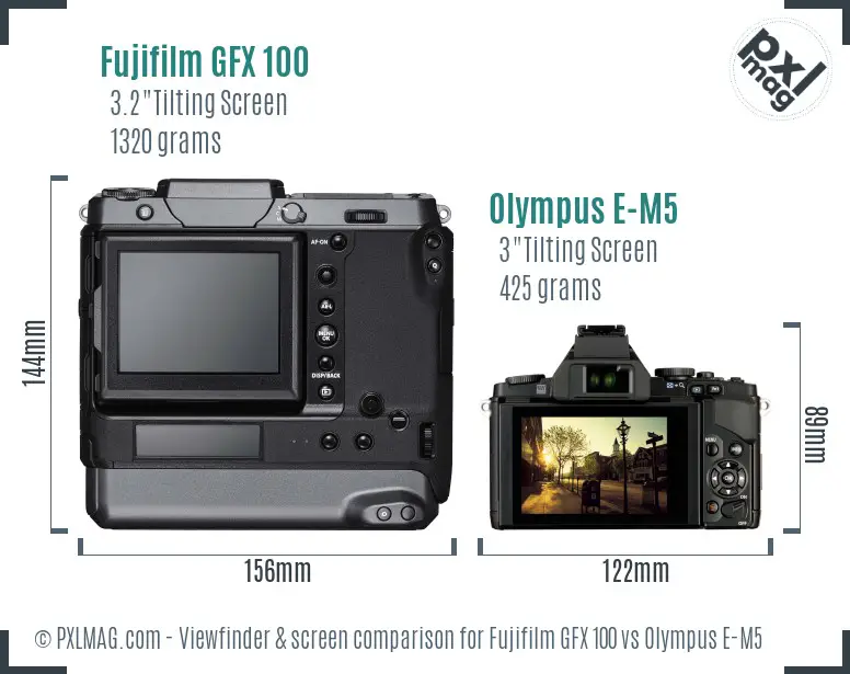 Fujifilm GFX 100 vs Olympus E-M5 Screen and Viewfinder comparison
