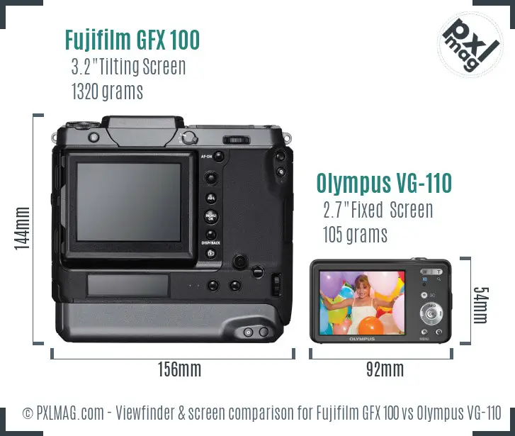 Fujifilm GFX 100 vs Olympus VG-110 Screen and Viewfinder comparison