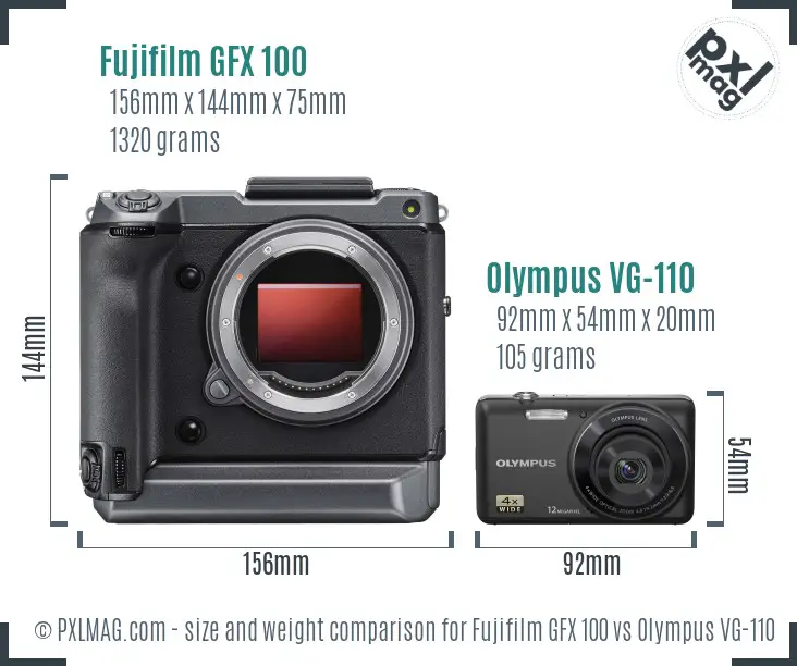 Fujifilm GFX 100 vs Olympus VG-110 size comparison