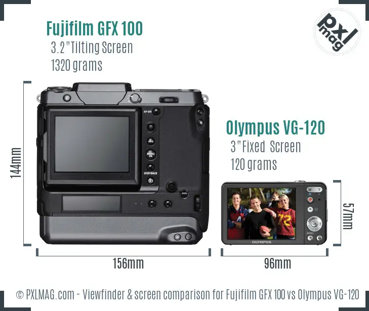 Fujifilm GFX 100 vs Olympus VG-120 Screen and Viewfinder comparison