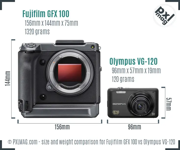 Fujifilm GFX 100 vs Olympus VG-120 size comparison