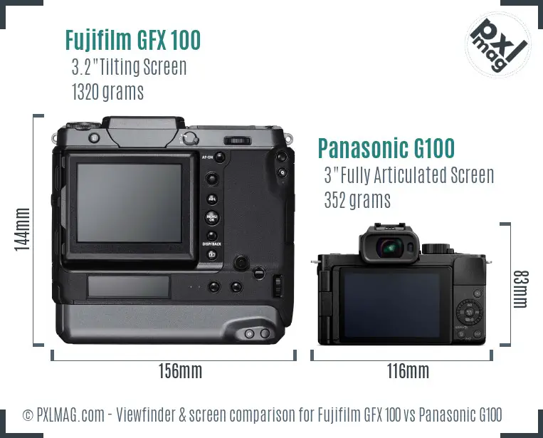 Fujifilm GFX 100 vs Panasonic G100 Screen and Viewfinder comparison