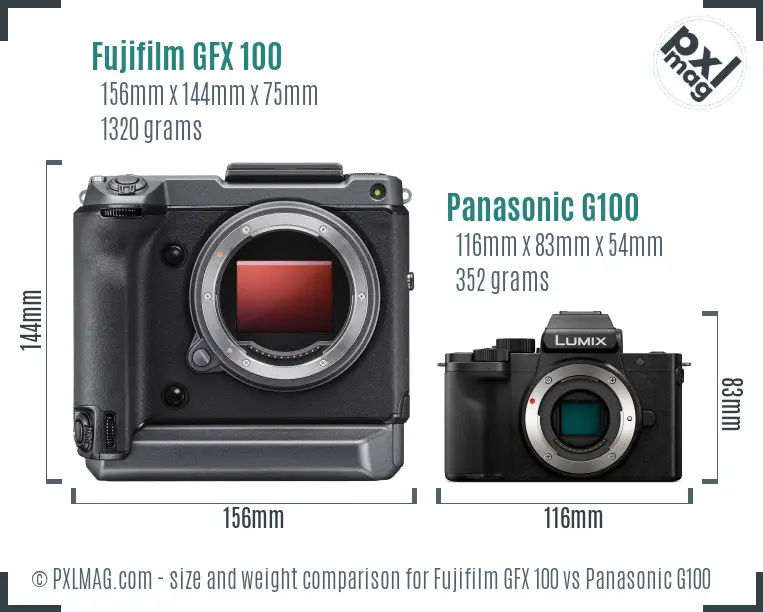 Fujifilm GFX 100 vs Panasonic G100 size comparison