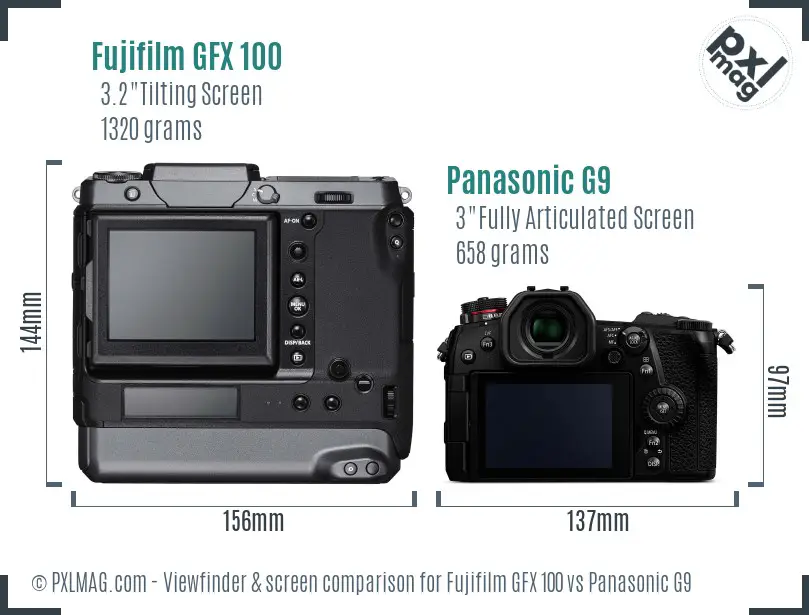 Fujifilm GFX 100 vs Panasonic G9 Screen and Viewfinder comparison