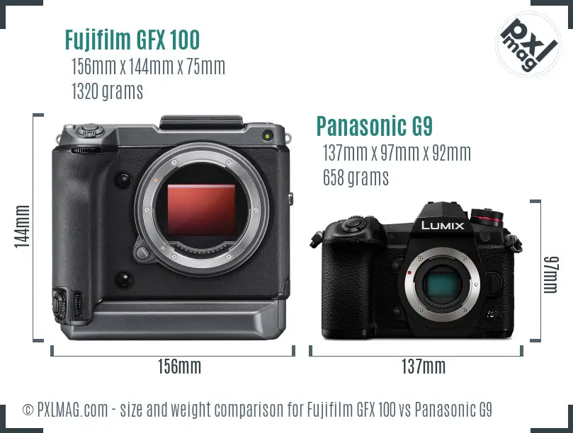 Fujifilm GFX 100 vs Panasonic G9 size comparison