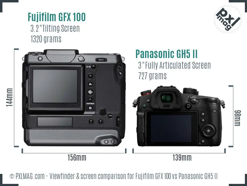 Fujifilm GFX 100 vs Panasonic GH5 II Screen and Viewfinder comparison