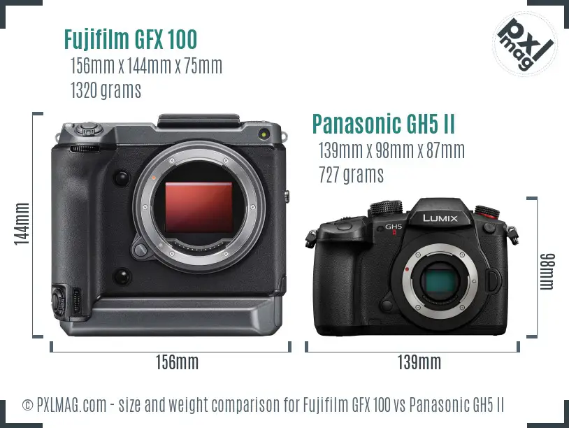 Fujifilm GFX 100 vs Panasonic GH5 II size comparison