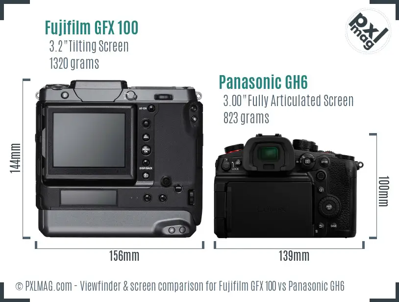 Fujifilm GFX 100 vs Panasonic GH6 Screen and Viewfinder comparison