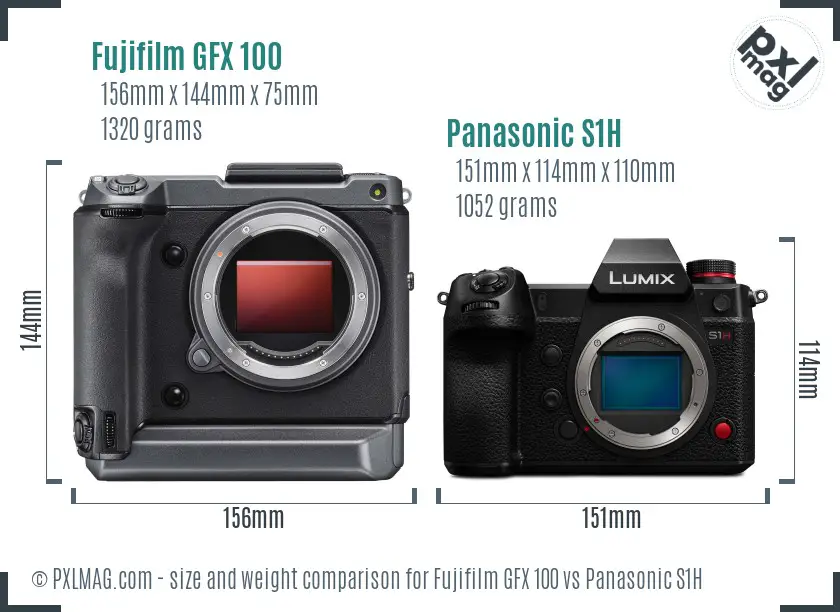 Fujifilm GFX 100 vs Panasonic S1H size comparison