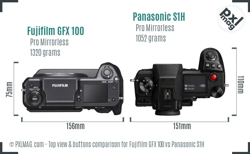 Fujifilm GFX 100 vs Panasonic S1H top view buttons comparison