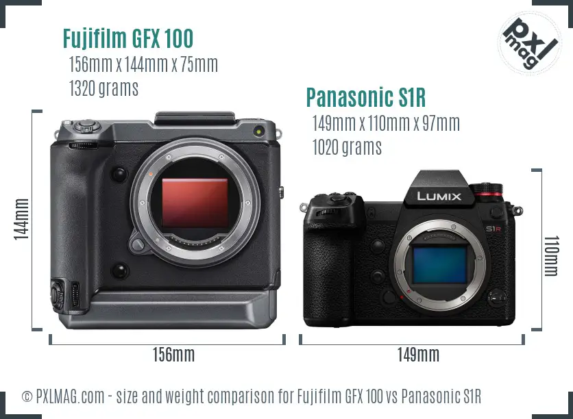 Fujifilm GFX 100 vs Panasonic S1R size comparison