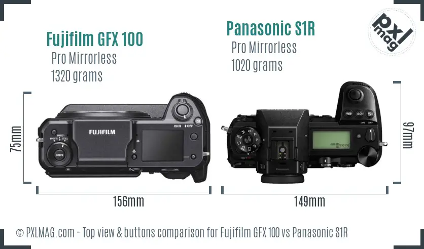Fujifilm GFX 100 vs Panasonic S1R top view buttons comparison