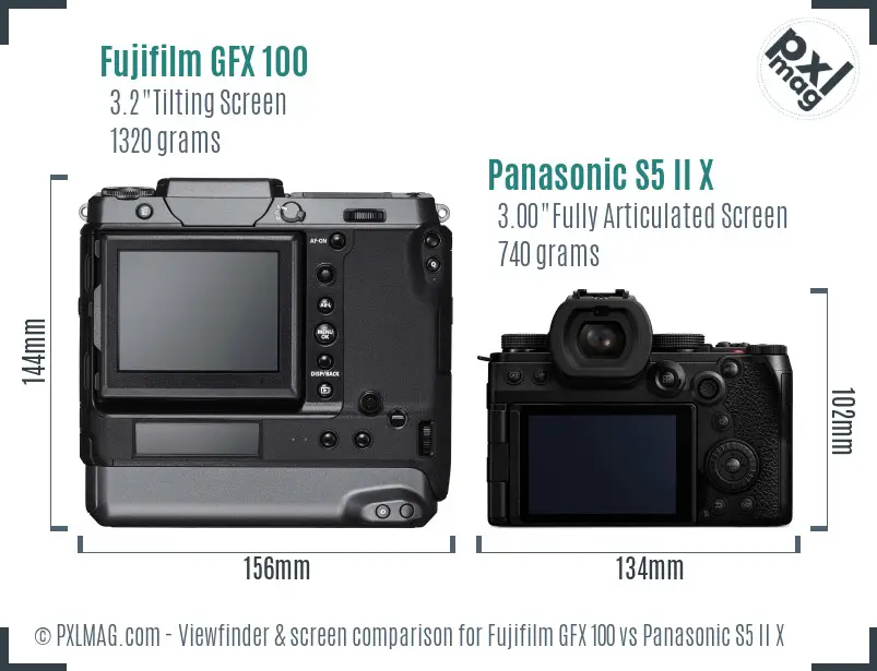 Fujifilm GFX 100 vs Panasonic S5 II X Screen and Viewfinder comparison