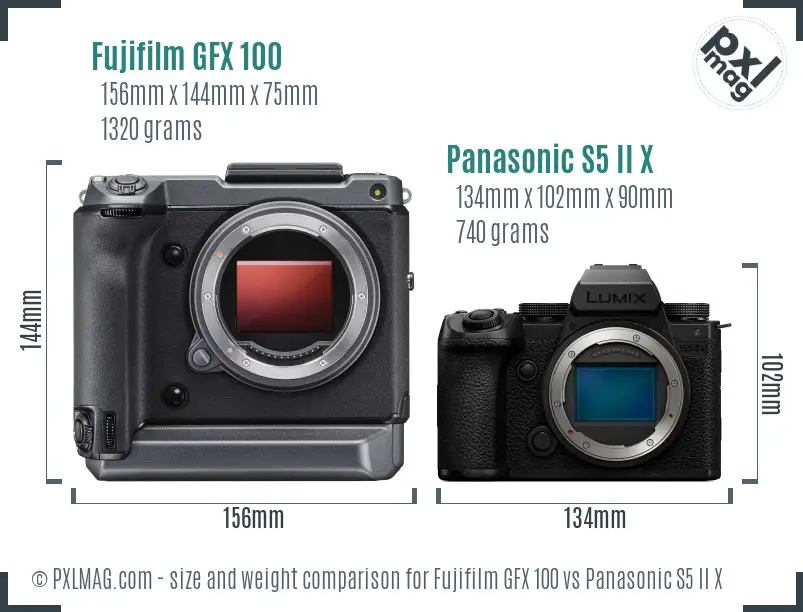 Fujifilm GFX 100 vs Panasonic S5 II X size comparison