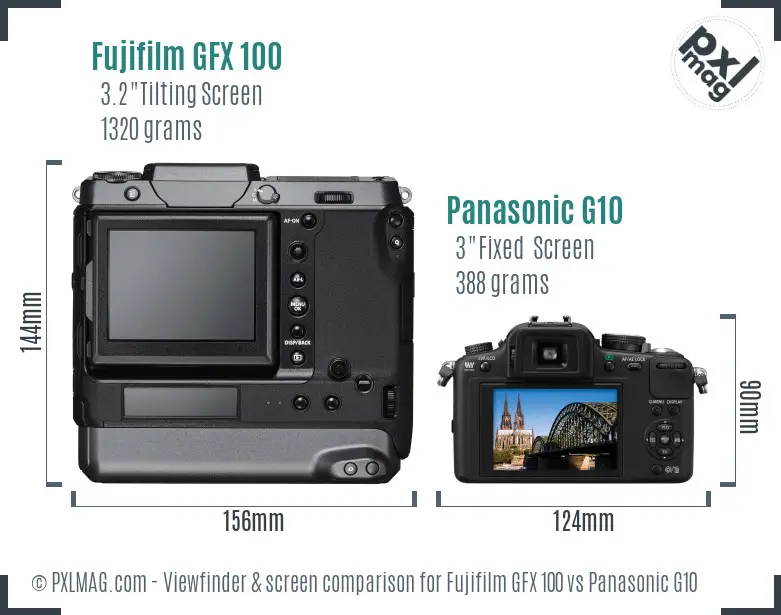 Fujifilm GFX 100 vs Panasonic G10 Screen and Viewfinder comparison