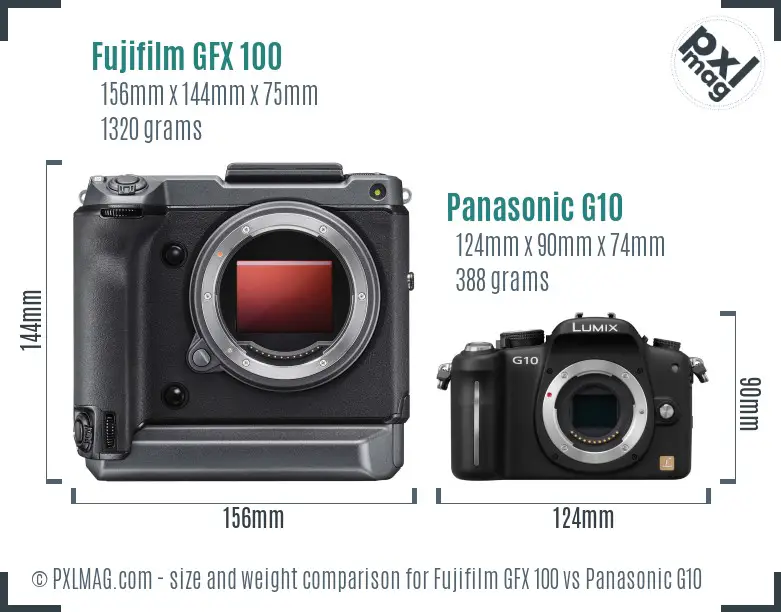 Fujifilm GFX 100 vs Panasonic G10 size comparison