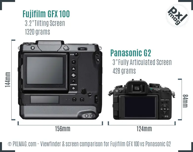Fujifilm GFX 100 vs Panasonic G2 Screen and Viewfinder comparison