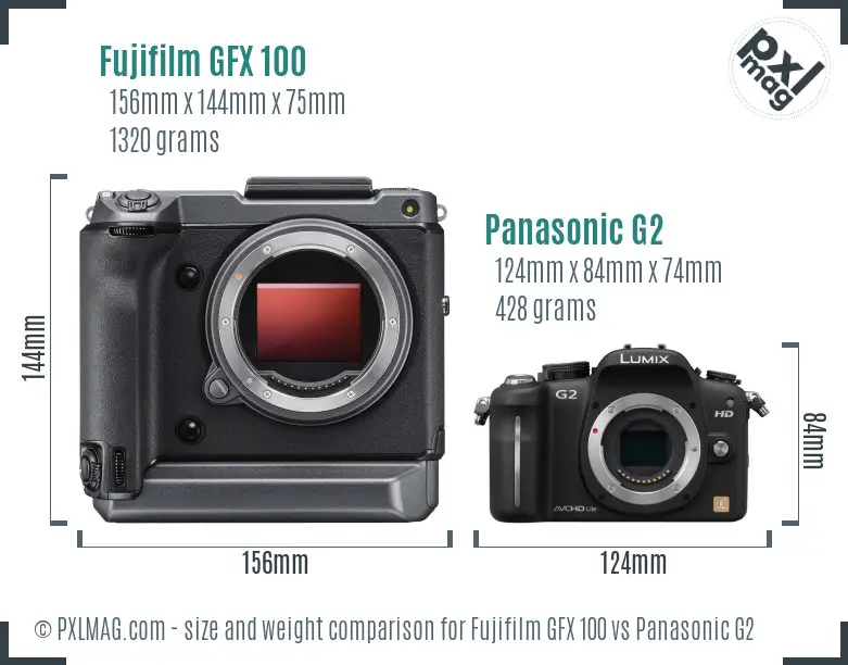 Fujifilm GFX 100 vs Panasonic G2 size comparison