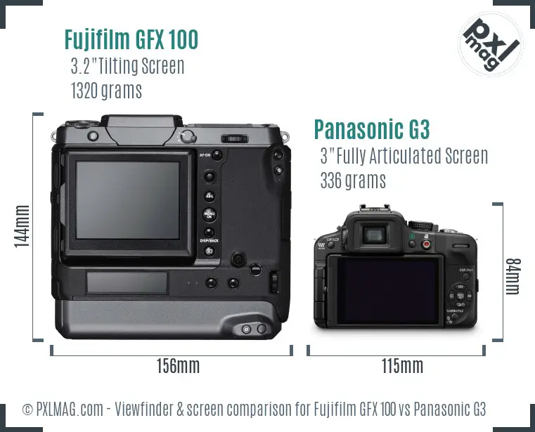 Fujifilm GFX 100 vs Panasonic G3 Screen and Viewfinder comparison