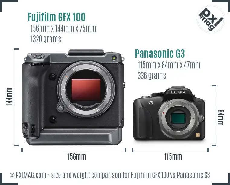 Fujifilm GFX 100 vs Panasonic G3 size comparison