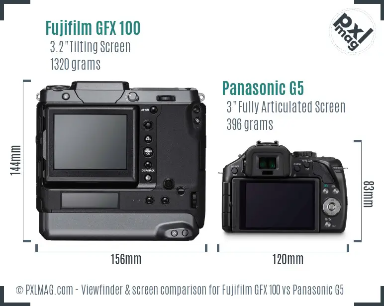 Fujifilm GFX 100 vs Panasonic G5 Screen and Viewfinder comparison Fujifilm GFX 100 vs Panasonic G5 Screen and Viewfinder comparison