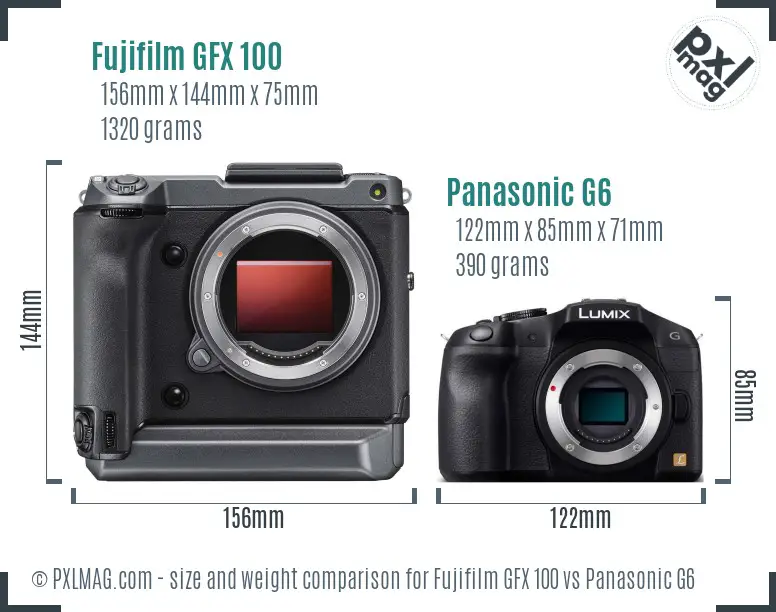 Fujifilm GFX 100 vs Panasonic G6 size comparison