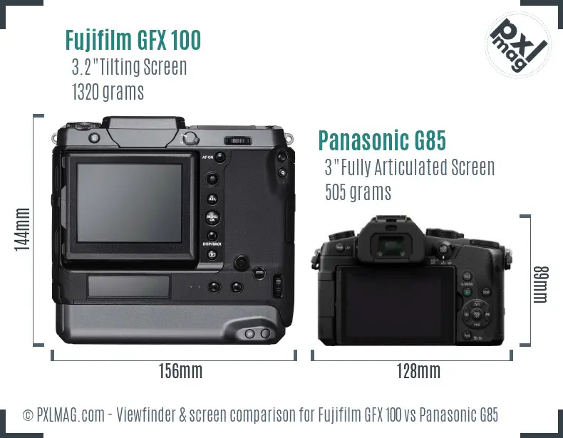 Fujifilm GFX 100 vs Panasonic G85 Screen and Viewfinder comparison
