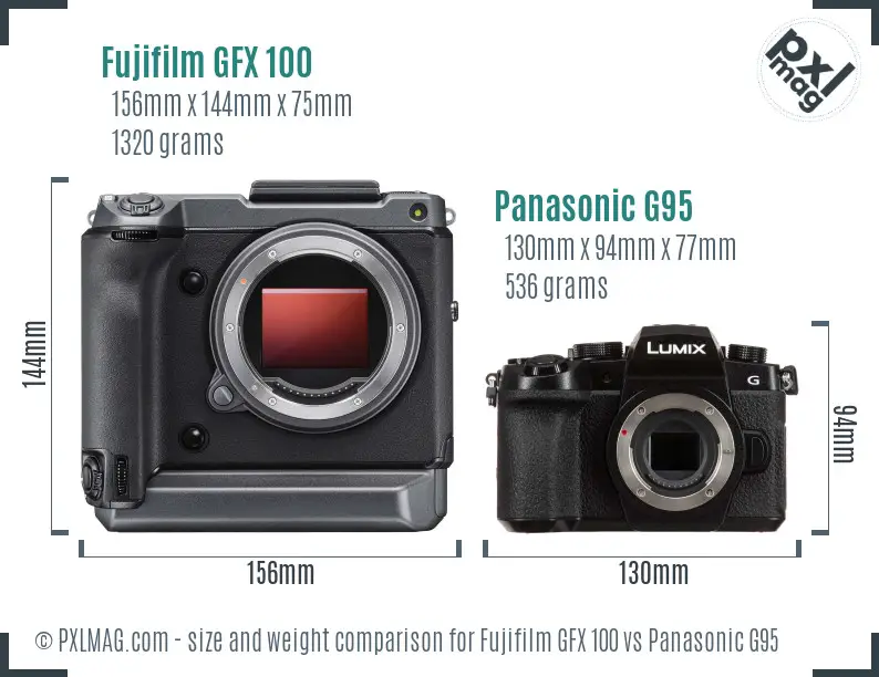 Fujifilm GFX 100 vs Panasonic G95 size comparison