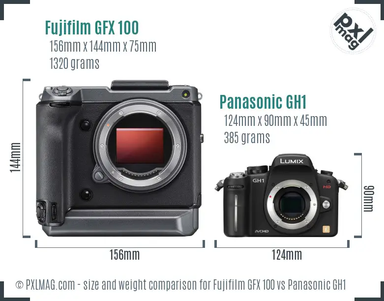 Fujifilm GFX 100 vs Panasonic GH1 size comparison
