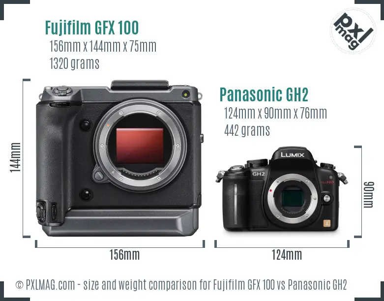 Fujifilm GFX 100 vs Panasonic GH2 size comparison