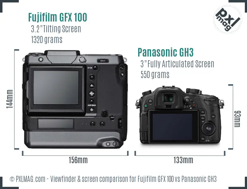 Fujifilm GFX 100 vs Panasonic GH3 Screen and Viewfinder comparison