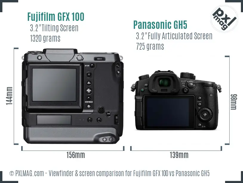 Fujifilm GFX 100 vs Panasonic GH5 Screen and Viewfinder comparison