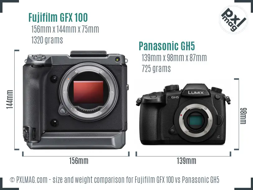 Fujifilm GFX 100 vs Panasonic GH5 size comparison