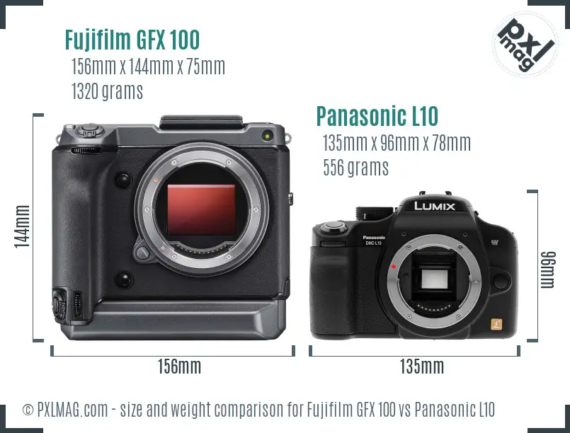 Fujifilm GFX 100 vs Panasonic L10 size comparison