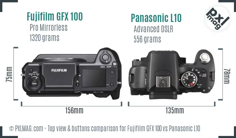 Fujifilm GFX 100 vs Panasonic L10 top view buttons comparison