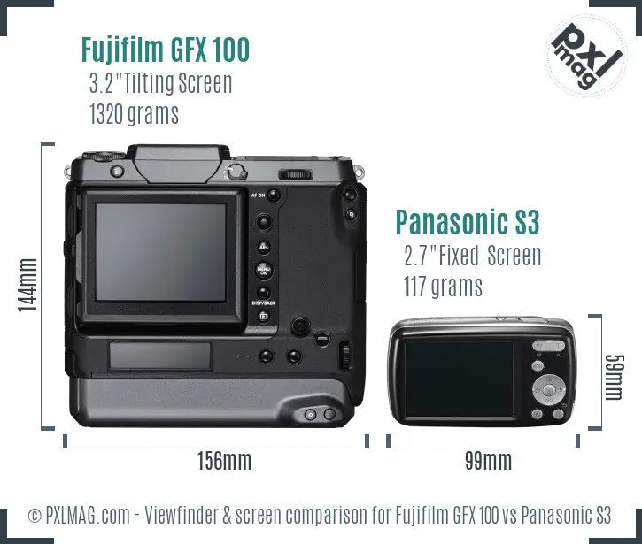 Fujifilm GFX 100 vs Panasonic S3 Screen and Viewfinder comparison