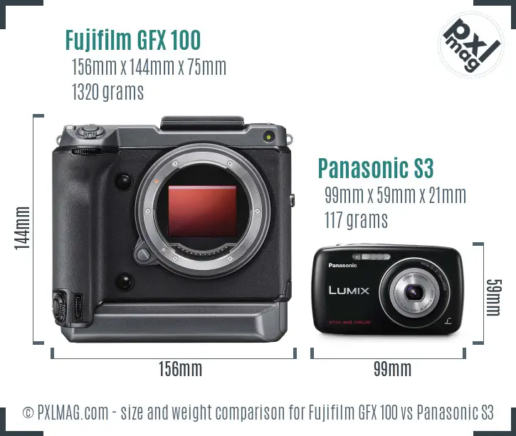 Fujifilm GFX 100 vs Panasonic S3 size comparison